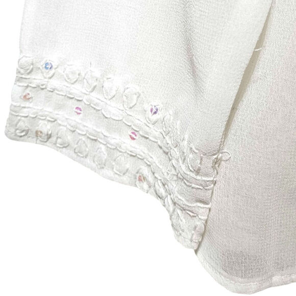 Daisy Fuentes Moda Chiffon Top Women's Small Sequin Embroidered Sheer Floral - Picture 9 of 10